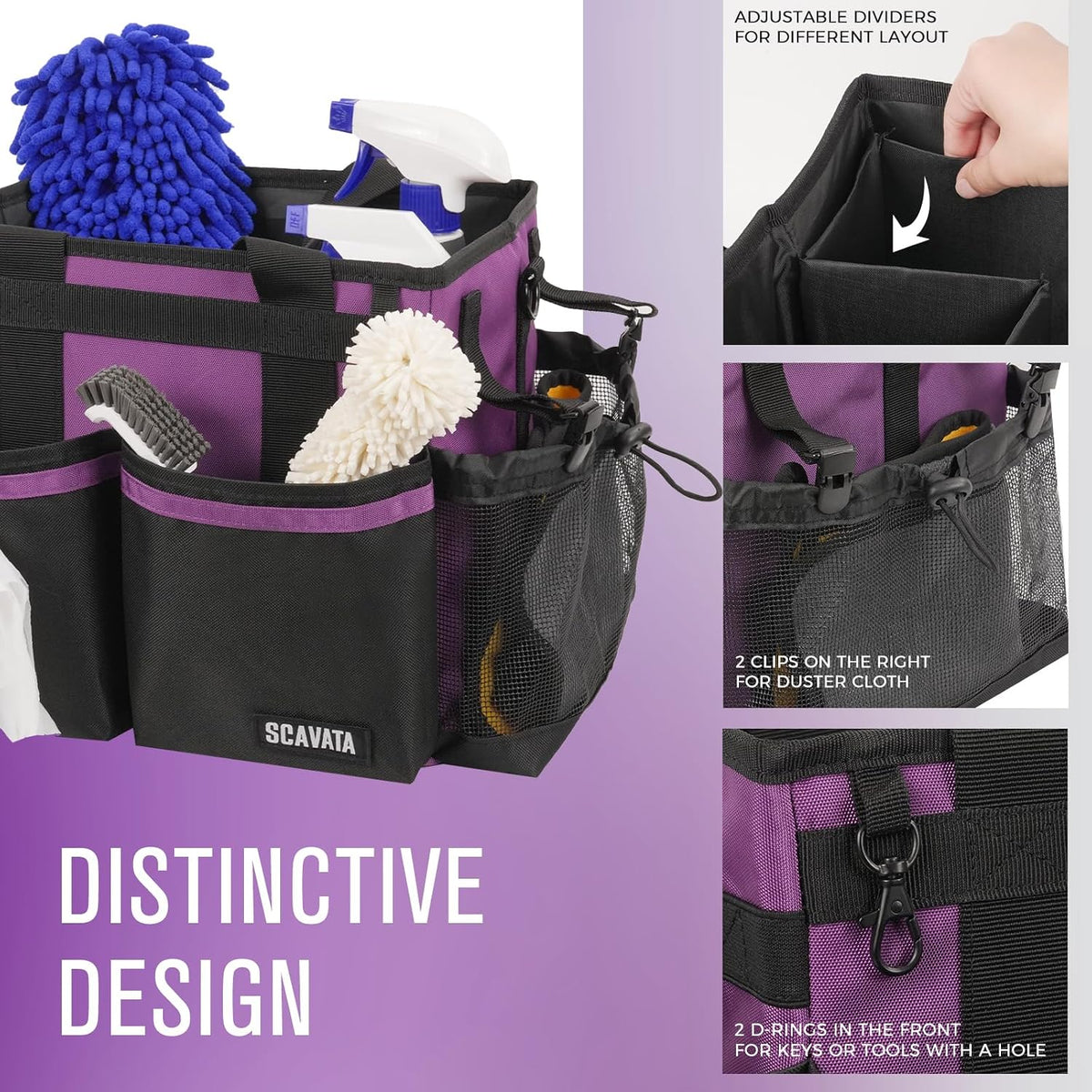 SCAVATA Compact Wearable Cleaning Caddy, Small Supplies Organizer with Handle & Shoulder Straps for Housekeepers, Under Sink & Car Cleaning Tool Organizer Bag (Black)