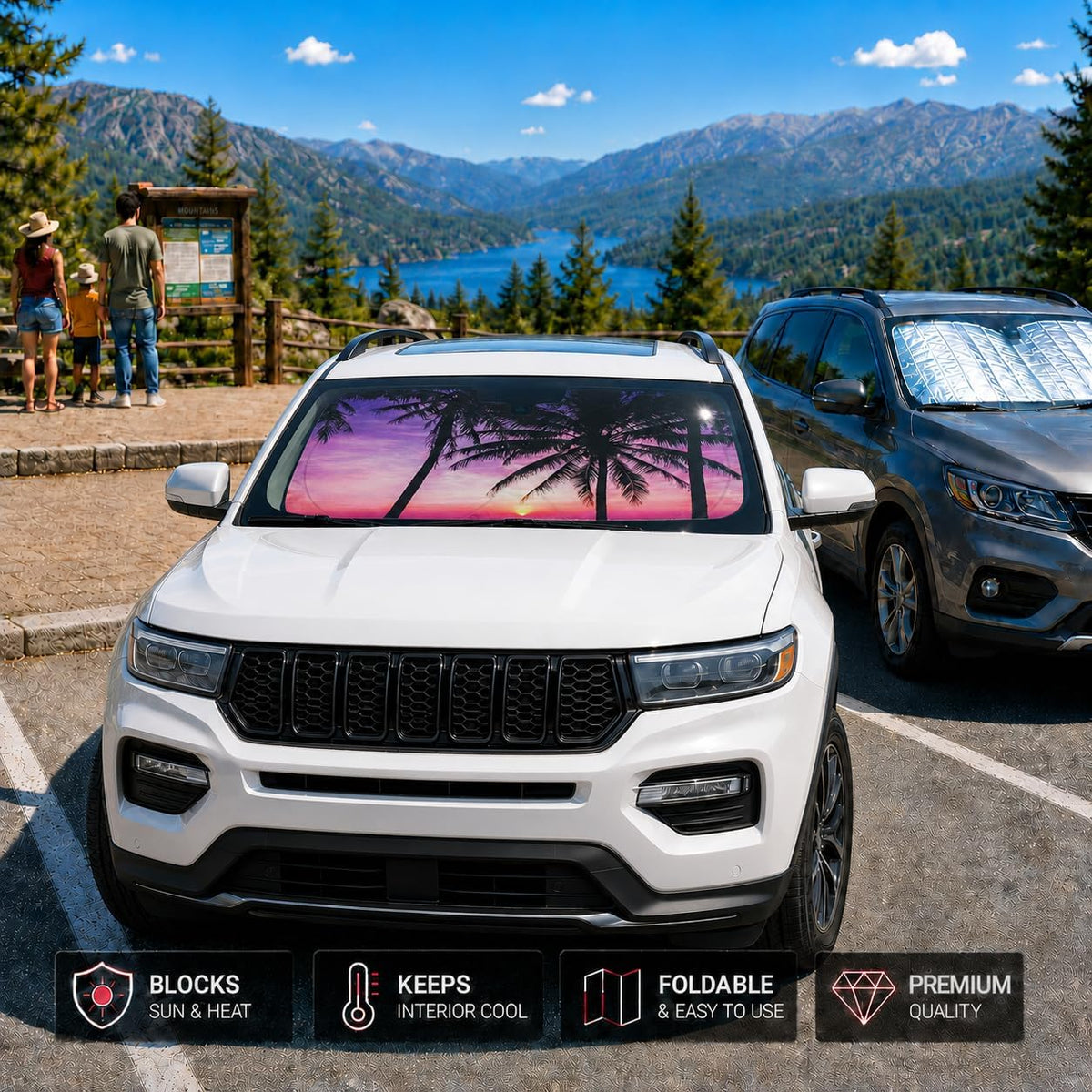 Car Windshield Sun Shade, Funny Cartoon Eyes Sun Visor for Car Windshield Universal Fits Sedan Compact Car Hatchback SUV, UV Heat Protection - 59 x 27.5