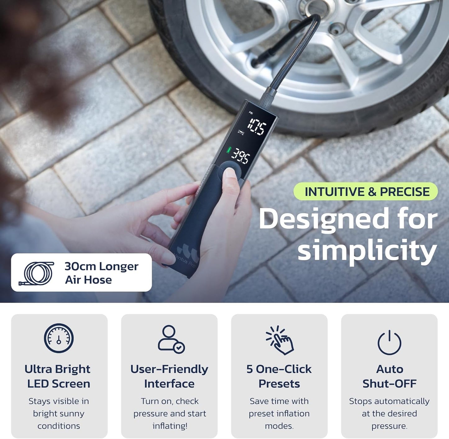 Ventus Pro Tire Inflator Portable Air Compressor, 3X Faster, 150PSI Air Pump for Car Tires, Tire Pump, with 12V DC Cord for Trucks & Off-Road Tires, Auto Shut Off-by Woowind