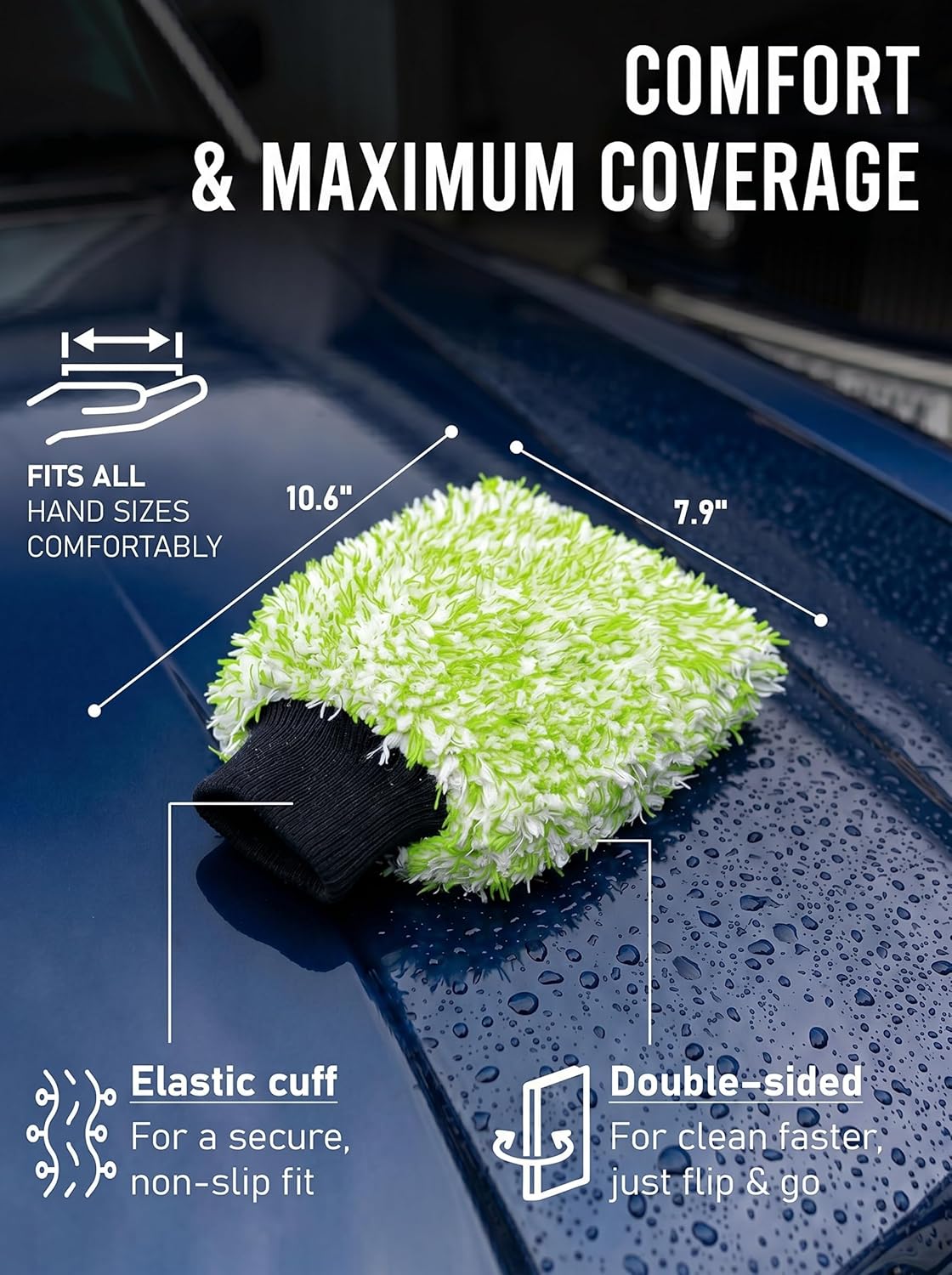 TAKAVU Car Wash Mitt Scratch Free, 2 Pack Microfiber Wash Mitts for Auto Detailing, Soft Lint Free Cleaning Gloves, Holds Sudsy Water, Machine Washable (Blue)