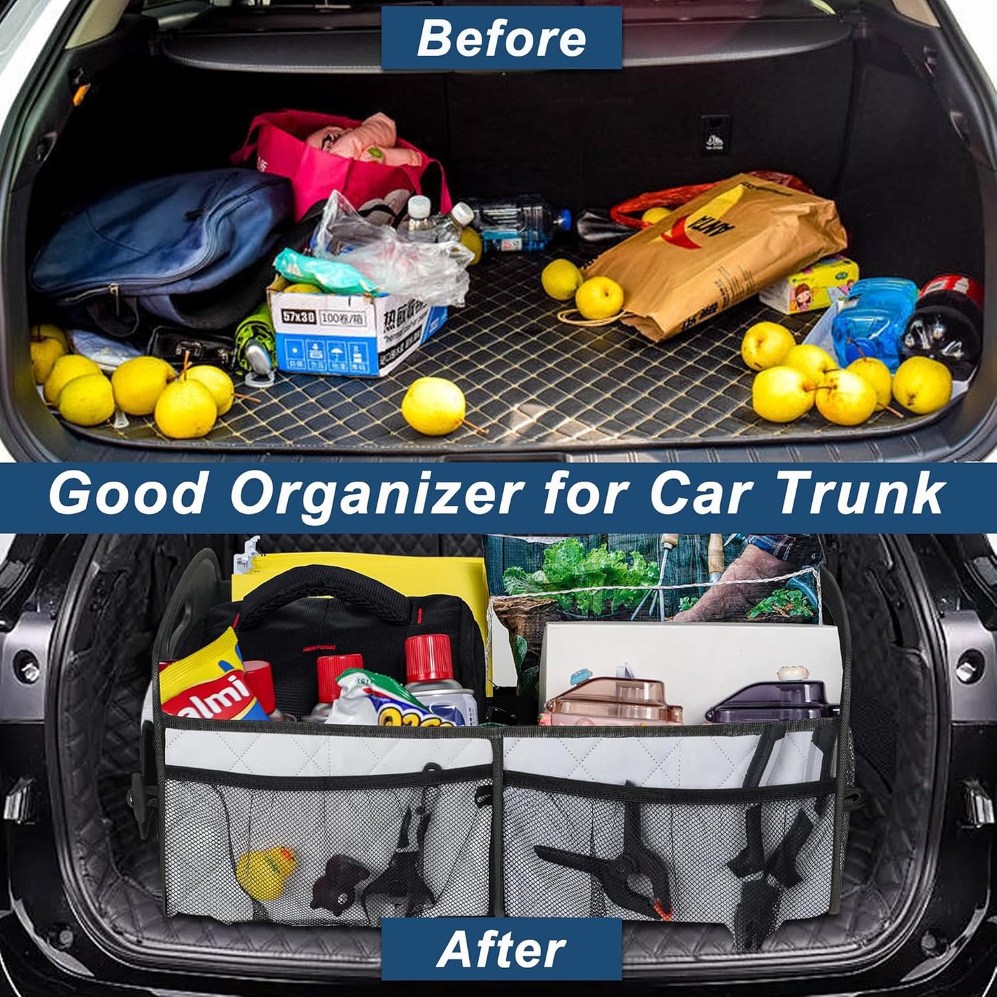 Deosk Car Trunk Organizer for SUV, Car Organizers and Storage with Reinforced Handles, Car Accessories for Women/Men 50LWaterproof Polyester Trunk Organizer, Black