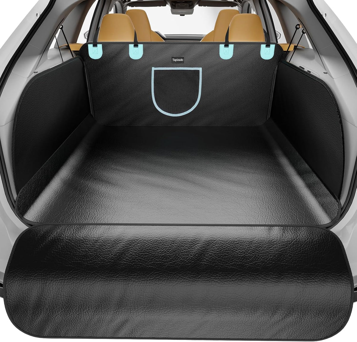 SUV Cargo Liner for Dogs with PU Leather, Waterproof Pet Trunk Cover with Taller Side Panels, Dog Seat Mat for SUVs Vans with Bumper Flap Protector, Non-Slip, Large Size Universal Fit, Black