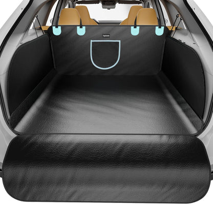 SUV Cargo Liner for Dogs with PU Leather, Waterproof Pet Trunk Cover with Taller Side Panels, Dog Seat Mat for SUVs Vans with Bumper Flap Protector, Non-Slip, Large Size Universal Fit, Black
