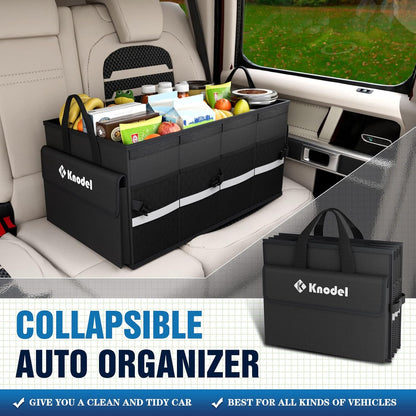 K KNODEL Car Trunk Organizer with Lid, Collapsible Car Trunk Storage Organizer, Car Organizer and Storage for SUV, Truck, Sedan (Medium, Black)