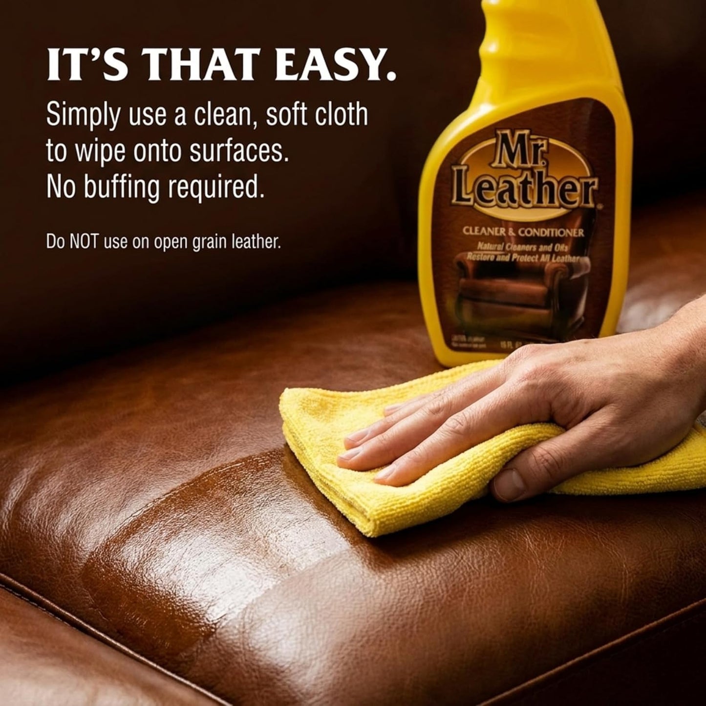 Cleaner and Conditioner - Safe for All Leather & Vinyl - Hydrate and Shine with Water-Repellent Protection for Couches, Car Interior, Shoes, and Bags (16 oz)