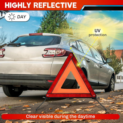 Emergency Warning Triangles | 3 Pack Road Emergency Warning Reflector Roadside Safety Triangle Kits Reflective Warning Triangle Foldable Safety Warning Sign with Storage Case for Vehicles