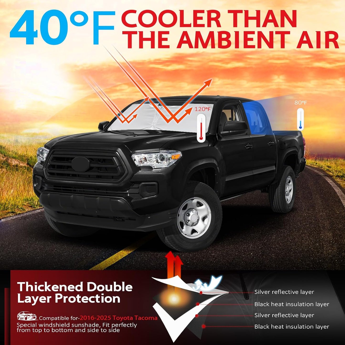 KAYZT Windshield Sun Shade for 2019-2025 2026 Chevy Silverado 1500 /GMC Sierra 1500 2500HD 3500HD Foldable Sunshade Front Window Custom Fit Car Accessories - Colors A