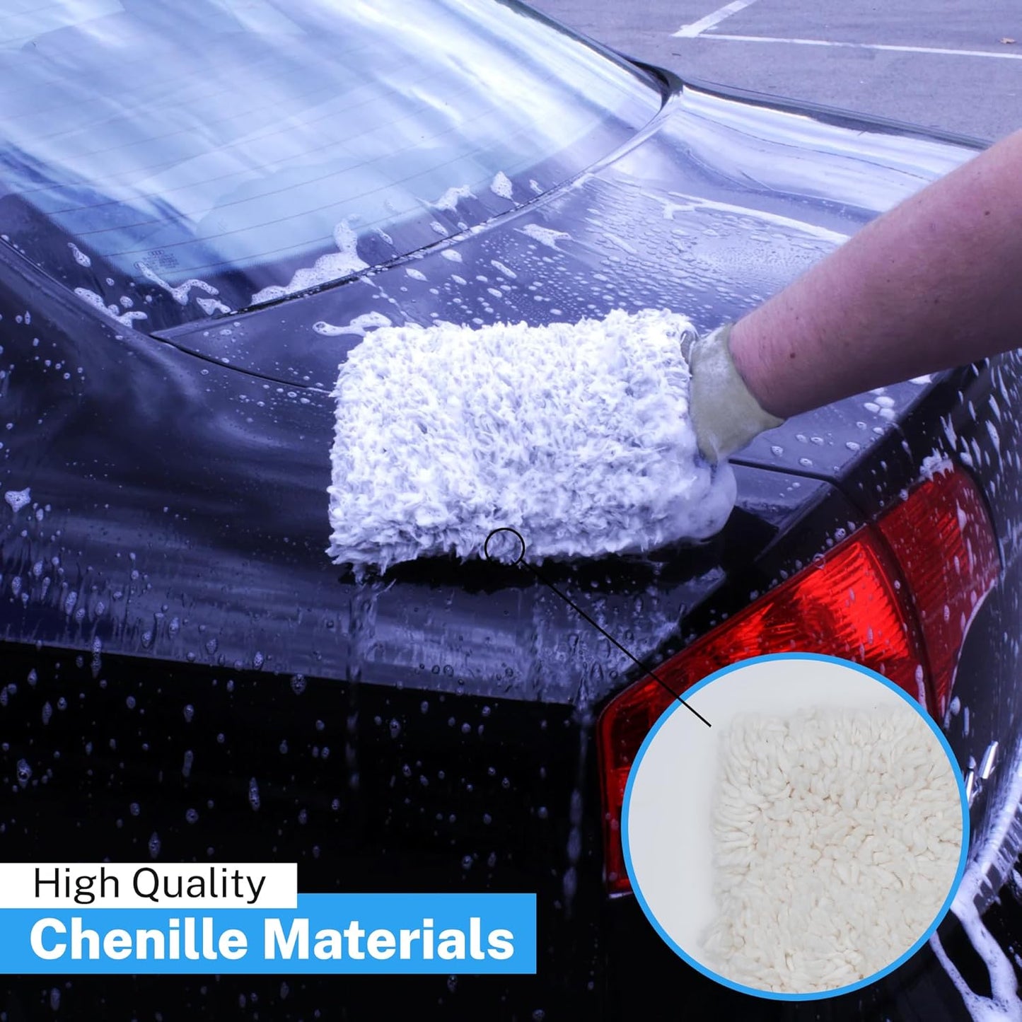S.M. Arnold Snow White Professional Heavy-Duty Chenille Wash Mitt 8" x 11" - Ultra-Soft, Absorbent, Scratch-Free Car Wash Glove with Cuff, Ideal for Auto Detailing, Car Care, and Home Cleaning