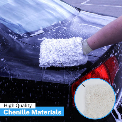 S.M. Arnold Snow White Professional Heavy-Duty Chenille Wash Mitt 8" x 11" - Ultra-Soft, Absorbent, Scratch-Free Car Wash Glove with Cuff, Ideal for Auto Detailing, Car Care, and Home Cleaning
