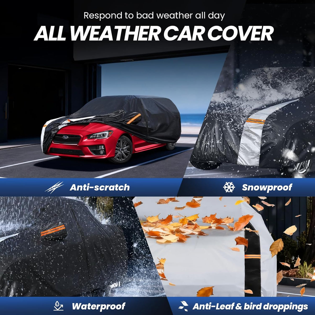 Large SUV Car Cover for Chevy Suburban 100% Waterproof All Weather, Heavy Duty Outdoor Full Exterior Covers Rain Sun Wind UV Protection. - Colors D