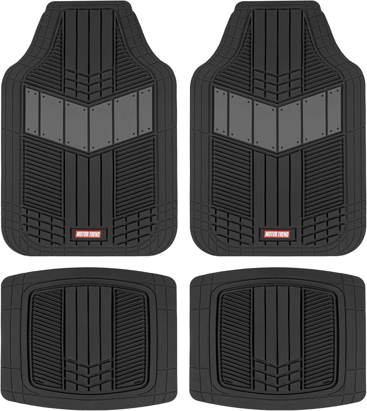 Motor Trend DualFlex™ Rubber Car Floor Mats All Weather Waterproof 4-Piece Sporty Two-Tone Design Car Mats Full Set - Universal Trim-to-Fit Floor Mats for Car, SUV, & Trucks - Car Carpet Protector
