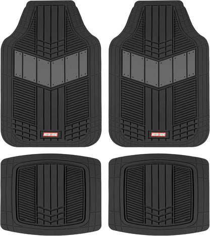 Motor Trend DualFlex™ Rubber Car Floor Mats All Weather Waterproof 4-Piece Sporty Two-Tone Design Car Mats Full Set - Universal Trim-to-Fit Floor Mats for Car, SUV, & Trucks - Car Carpet Protector