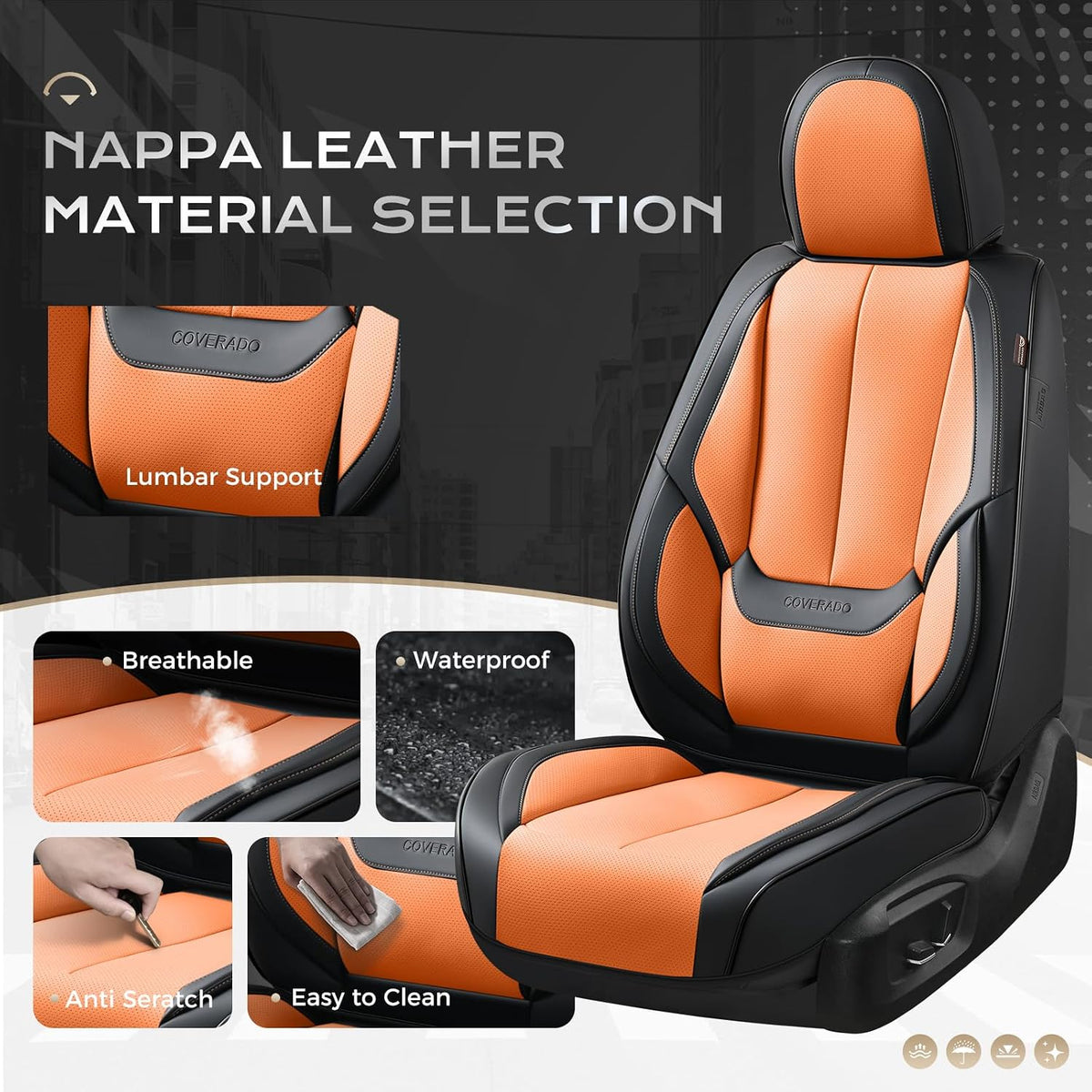 Coverado Seat Covers Full Set, Black Seat Covers for Cars 5 Seats, Car Seat Protector, Waterproof Nappa Leather Car Seat Cushion, Front and Rear Car Seat Cover Fit for Most Sedans SUV Pick-up Truck - Colors A