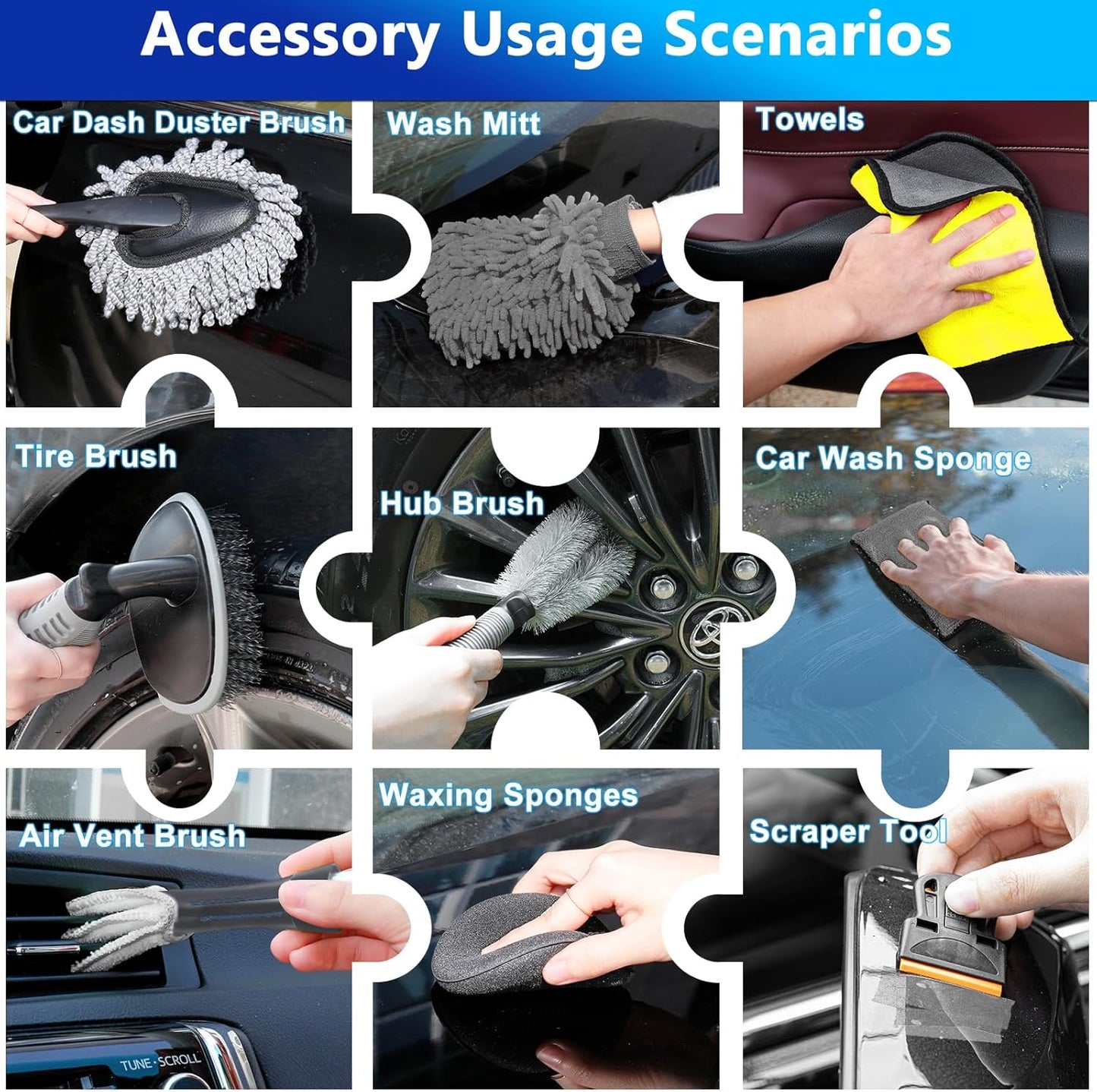 THINKWORK Car Detailing Kit, Car Detailing Brush Set, Car Cleaning Drill Brush Kit with Extension Pole, Professional Auto Detailing Supplies for Automobile Interior Exterior Wheels