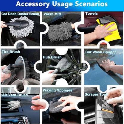 THINKWORK Car Detailing Kit, Car Detailing Brush Set, Car Cleaning Drill Brush Kit with Extension Pole, Professional Auto Detailing Supplies for Automobile Interior Exterior Wheels