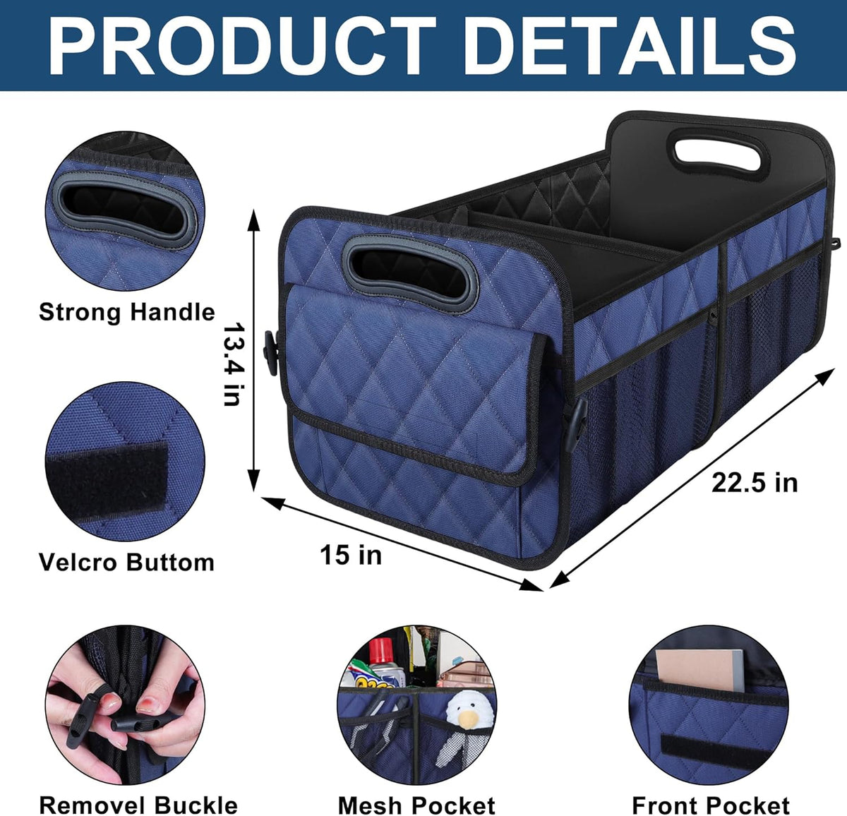Deosk Car Trunk Organizer for SUV, Car Organizers and Storage with Reinforced Handles, Car Accessories for Women/Men 50LWaterproof Polyester Trunk Organizer, Black