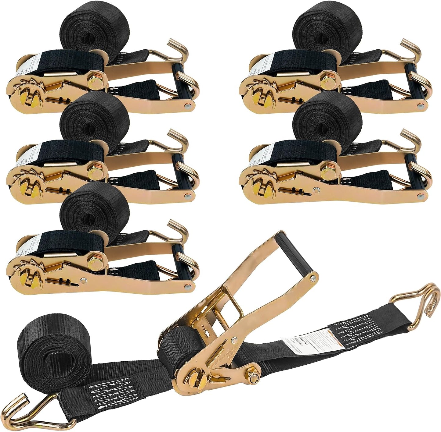 Car Tie Down Straps (4PK) with J Finger Hook Lasso Ratchet Strap 2 Inch x 96 Inch- for Any Car, SUV, Jeep or Sports Car