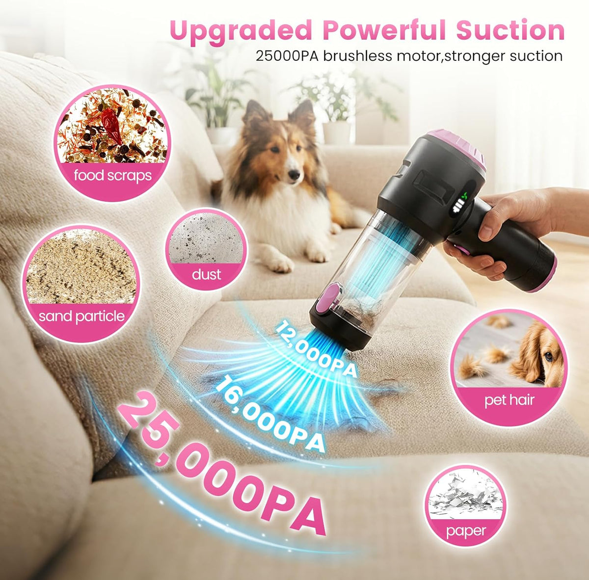 Wansimoo Handheld Car Vacuum Cleaner,25000PA Strong Cyclonic Suction Foldable Mini Vacuum Portable Cordless with Digital Display and One Touch Dust Removal for Car, Home, Office, Kitchen (Purple)