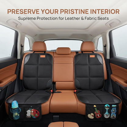 SMART ELF Car Seat Protector, 2Pack Seat Protector Protect Child Seats with Thickest Padding and Non-Slip Backing Mesh Pockets for Baby and Pet,Sedan SUV Truck (Black)