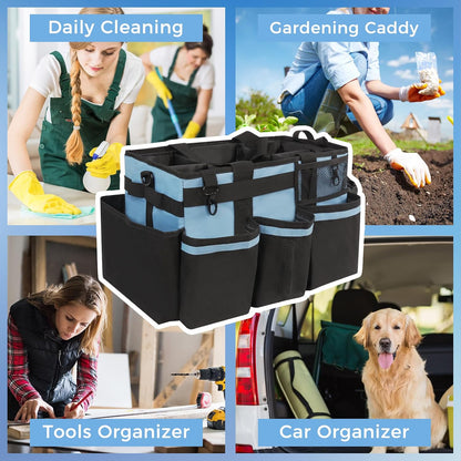 SCAVATA Wearable Cleaning Caddy Organizer with Handle & Shoulder Straps for Housekeepers, Under Sink & Car Cleaning Tool Organizer Bag with 4 Foldable Dividers (Green)