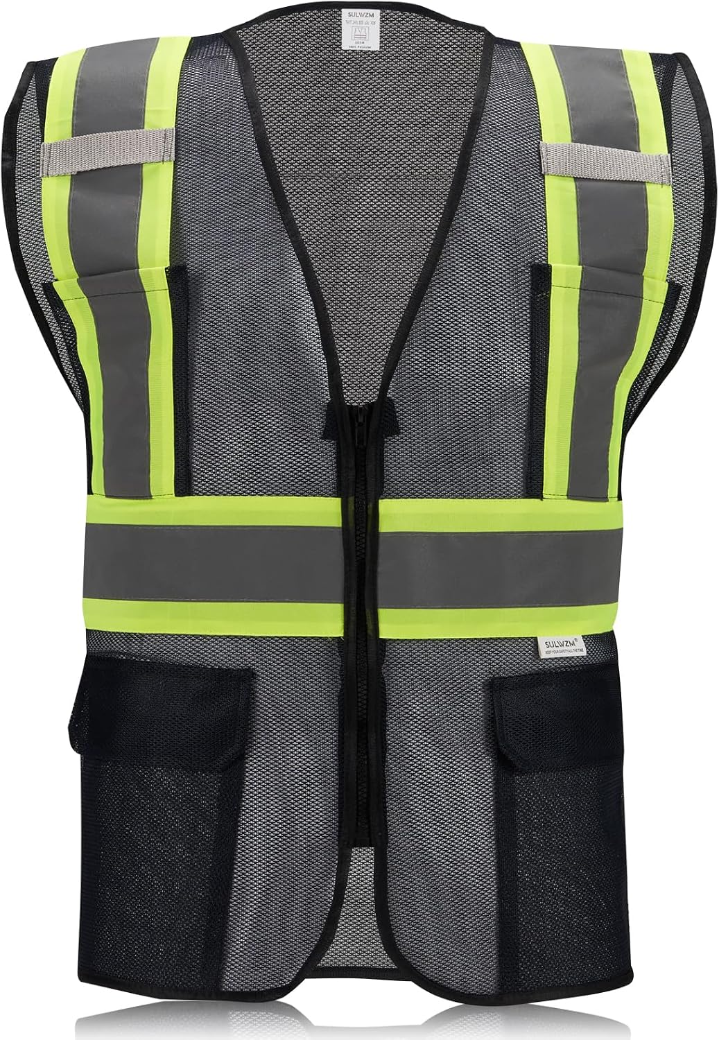High Visibility Reflective Safety Vest with Zipper and Pockets Orange,M