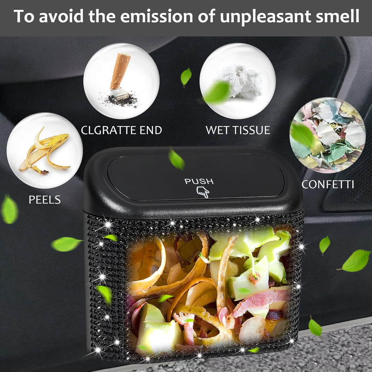 Accmor Car Trash Can with Lid, Leakproof Vehicle Garbage Organizer Holder Bin with 60 Pcs Trash Bags, Mini Auto Dustbin Interior Accessories Storage Container for SUV, Office, Home