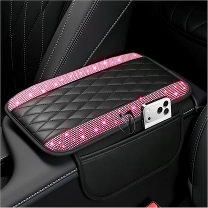 Stacool Upgraded Car Center Console Cover,Microfiber Leather Car Armrest Cover Cushion with 2 Storage Bags,Universal Car Armrest Storage Box (Black)