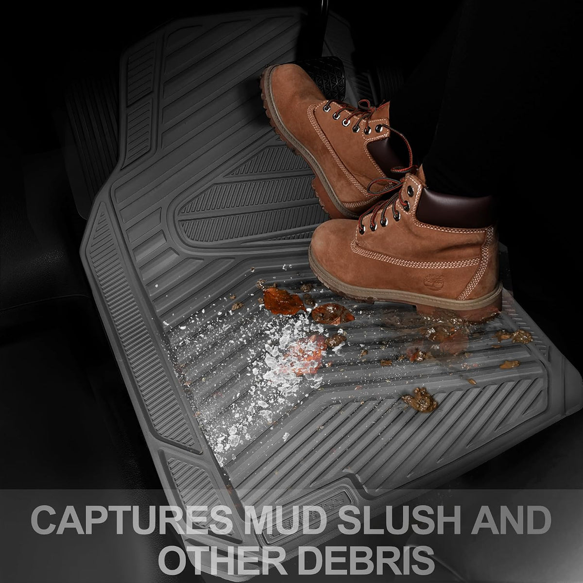 CAR PASS Rubber Car Mats, Waterproof Car Floor Mats All Weather,Car Mat Full Set 3 Piece, Automotive Floor Mat Trim to Fit for Cars Sedans SUVs Trucks, Anti-Slip Easy Clean, All Black