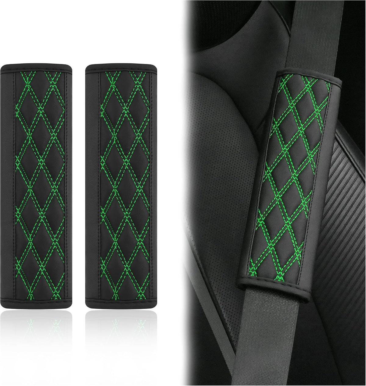 2PCS Car Seat Belt Cover Pads,Leather Seatbelt Covers Protect Shoulder and Neck Car Accessories Interior,Universal Car Seat Strap Pads Car Decorations for Most Cars Trucks (Black/Red)