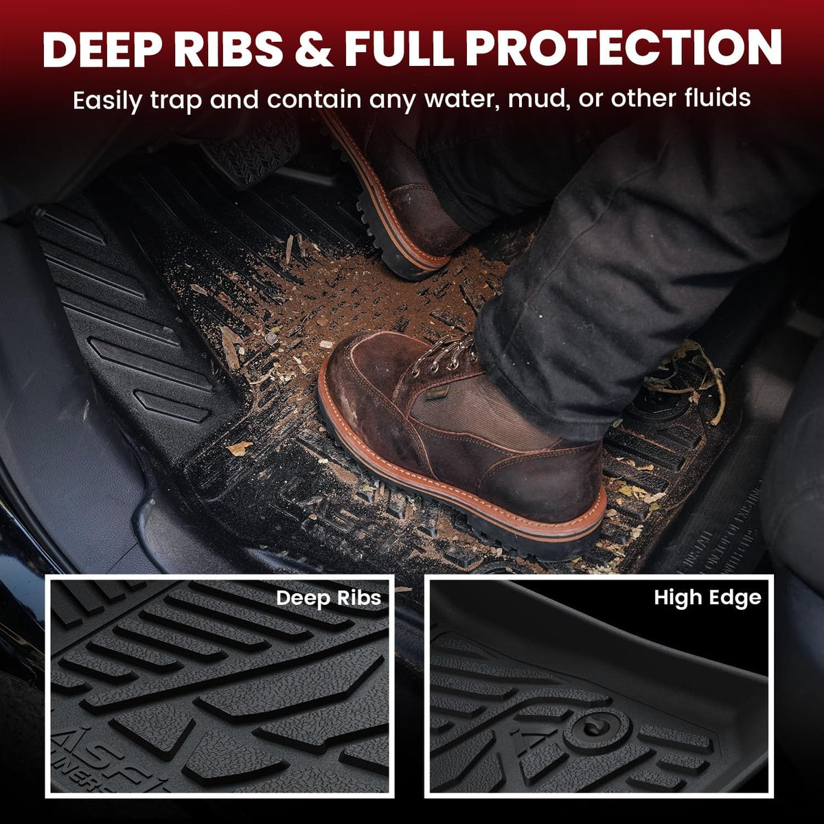 LASFIT Floor Mats for 2019-2025 2026 Ram 2500/3500 Crew Cab Bucket Seat for Carpet & Vinyl Floor (NOT fit Model with PTO Kit), All Weather TPE Custom Fit Car Mats Floor Liners 1st & 2nd Row, Black