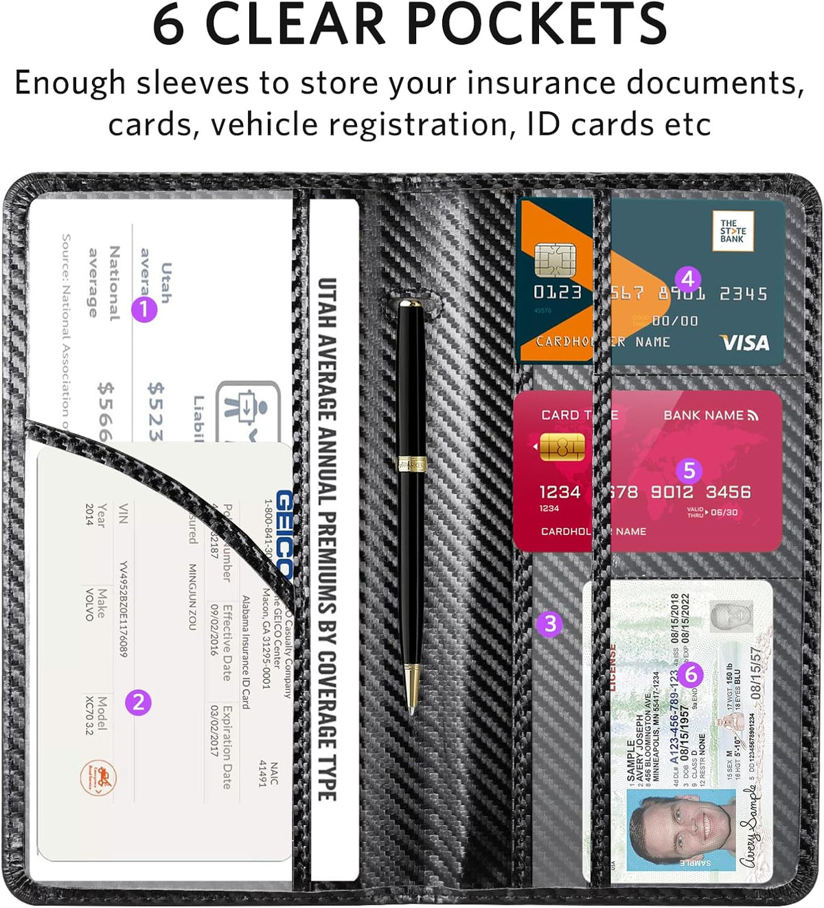 CoBak Car Registration and Insurance Holder - Vehicle Glove Box Car Organizer,Auto Truck Comparment Accessories Case with Magnetic Closure for Driver License,Cards - Colors A
