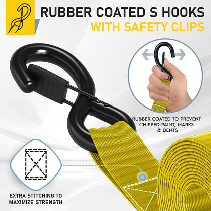 AUGO Ratchet Straps Heavy Duty 4 Pack -15 FT - 2200 LB Break Strength – with Safety Lock S Hooks - Cargo Straps for Moving, Appliances, Motorcycle – Soft Loop Tie Down Straps