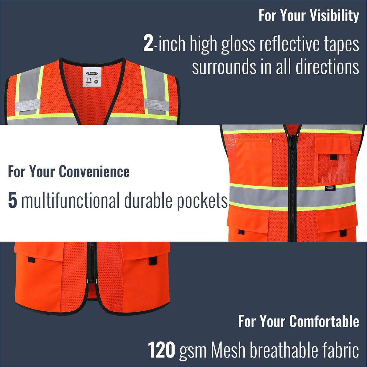 JKSafety Safety Vest for Men Women Hi Vis Relfective Vest with Pockets High Visibility Meet ANSI Standard
