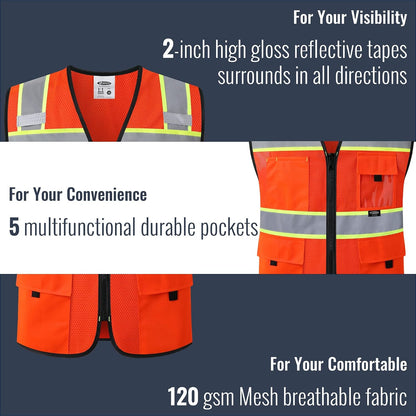 JKSafety Safety Vest for Men Women Hi Vis Relfective Vest with Pockets High Visibility Meet ANSI Standard