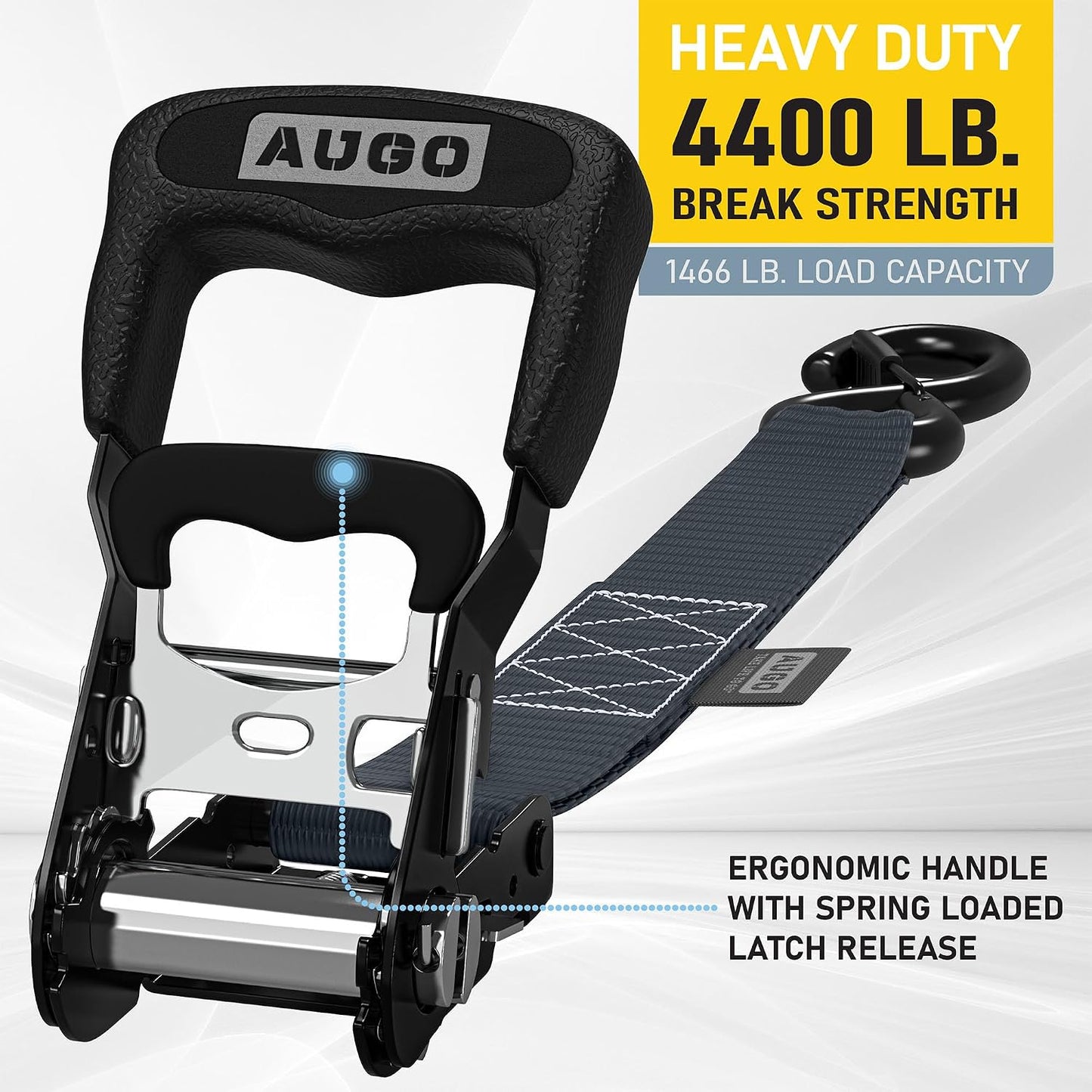 AUGO Ratchet Straps Heavy Duty 4 Pack -15 FT - 2200 LB Break Strength – with Safety Lock S Hooks - Cargo Straps for Moving, Appliances, Motorcycle – Soft Loop Tie Down Straps
