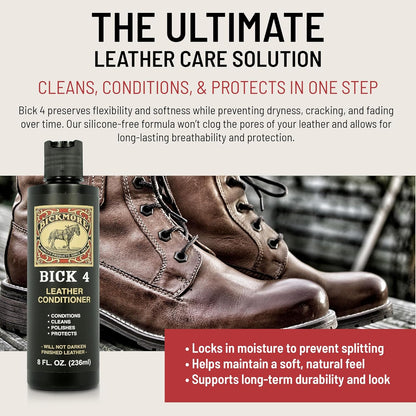 Bickmore Bick 4 Leather Conditioner 8 oz - Cleaner & Conditioner - Restore Polish & Protect All Smooth Finished Leathers