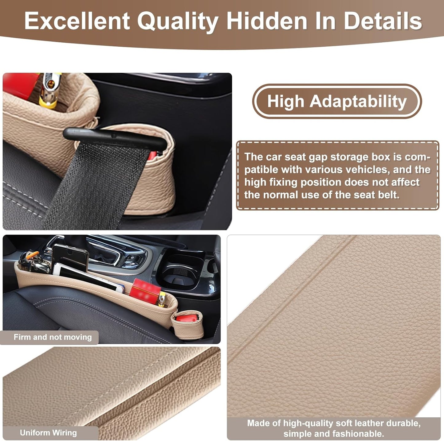 2 Pack Update Car Seat Gap Filler Organizer Leather Console Storage Box Front Side Pocket Seats Organizers Filler Interior Car Accessories for Phone Wallet Coin Key Sunglasses (Black)