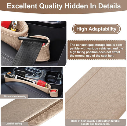 2 Pack Update Car Seat Gap Filler Organizer Leather Console Storage Box Front Side Pocket Seats Organizers Filler Interior Car Accessories for Phone Wallet Coin Key Sunglasses (Black)