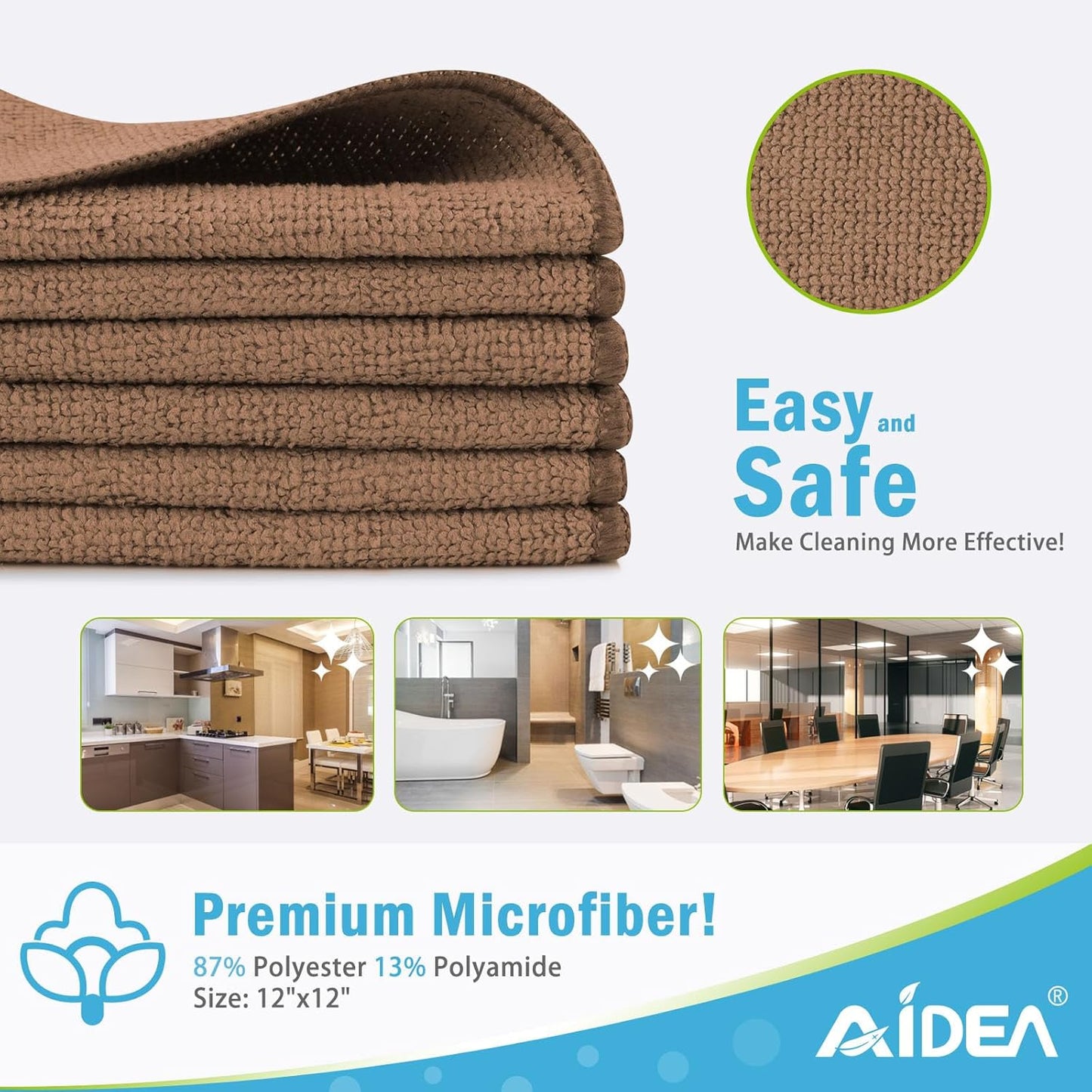 AIDEA Microfiber Cleaning Cloth-12PK, Soft Microfiber Towels for Cars, Absorbent Cleaning Rags, Lint-Free Streak-Free Wash Cloths for House, Kitchen, Window(12in.x12in), Black
