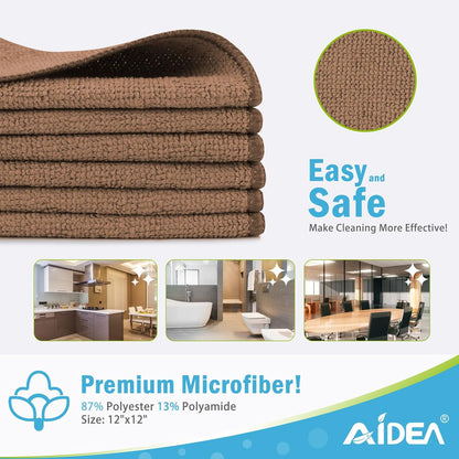 AIDEA Microfiber Cleaning Cloth-12PK, Soft Microfiber Towels for Cars, Absorbent Cleaning Rags, Lint-Free Streak-Free Wash Cloths for House, Kitchen, Window(12in.x12in), Black