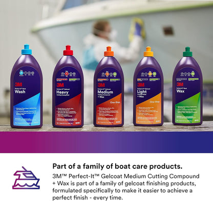 3M Perfect-It Gelcoat Medium Cutting Compound + Wax, 36106, 1 Quart, One-Step Process, P1500 and Finer Scratches, Fiberglass Oxidation Remover for Boats and RVs