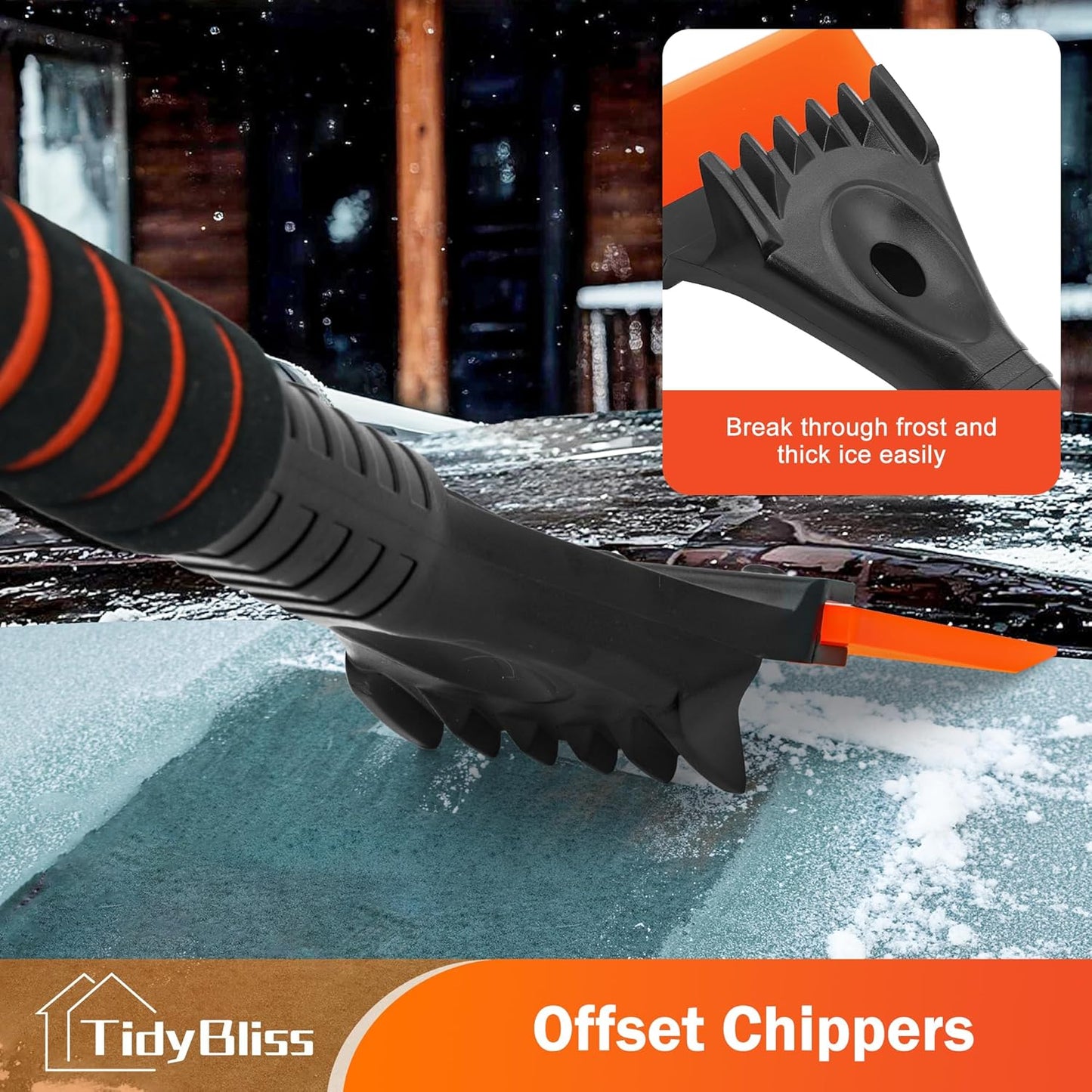 TidyBliss Ice Scraper and Snow Brush for Car Windshield, 24.8 inches Aluminum Frost Remover with Ergonomic Foam Grip for SUV Truck Glass Window (Orange)