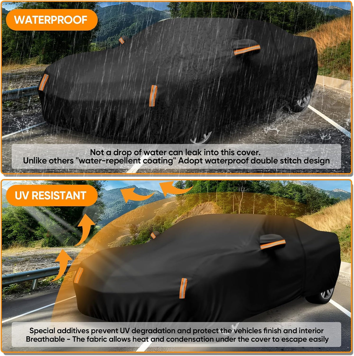 NEVERLAND Sedan Car Cover Waterproof Heavy Duty All Weather Protection Snow Anti-UV Windproof Outdoor Full Car Cover Fit for Automobiles BMW/Mercedes-Benz/Honda（for Car Size:183''L x 70''W x 59''H）