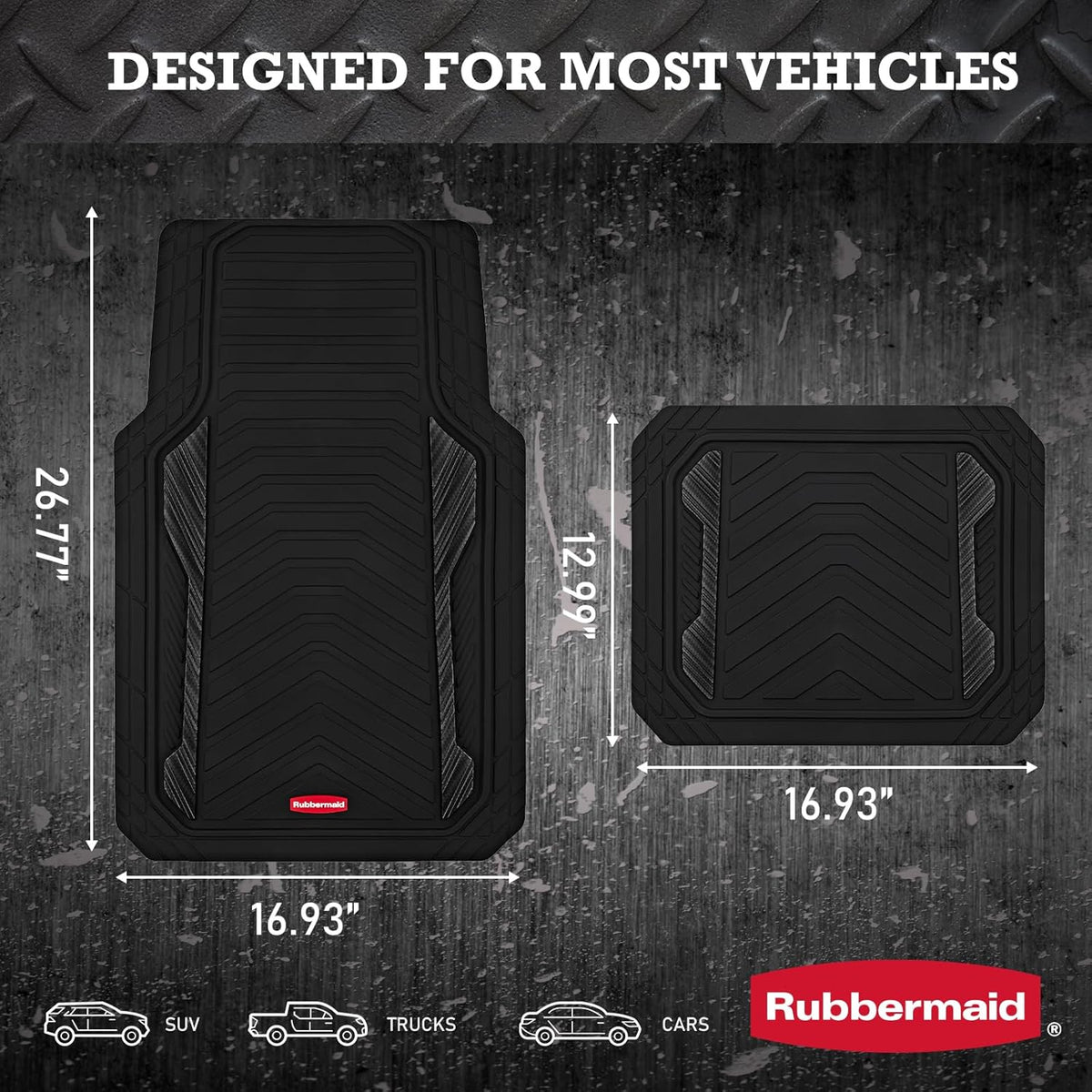 Rubbermaid Car Floor Mat, Heavy Duty All-Weather Car Mats Full Set with Dual-Tone Pink Aluminum Inserts – Universal Fit, Anti-Slip Backing, Trim-to-Fit for Most SUV, Sedan, Van