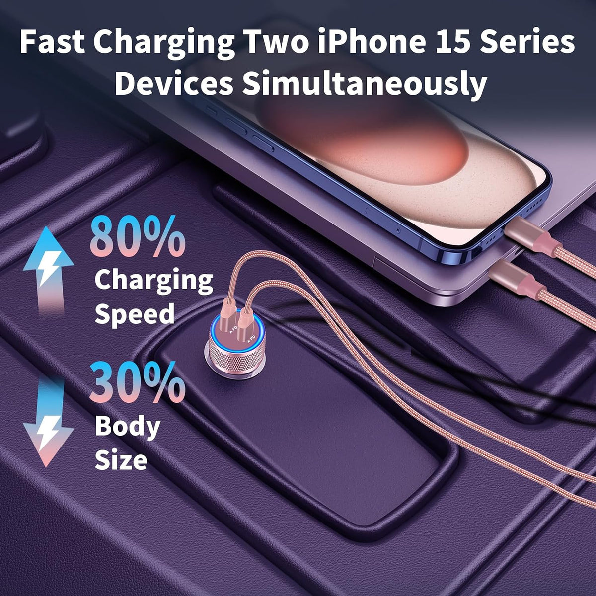 [Apple MFi Certified] iPhone 17 Car Charger, Linocell 90W USB C Car Charger Dual PD Power Cigarette Lighter Adapter with 2Pack Type C Braided Cable for iPhone 17/17 Pro Max/16/15/Galaxy S26/S25/Pixel