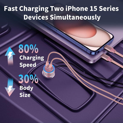 [Apple MFi Certified] iPhone 17 Car Charger, Linocell 90W USB C Car Charger Dual PD Power Cigarette Lighter Adapter with 2Pack Type C Braided Cable for iPhone 17/17 Pro Max/16/15/Galaxy S26/S25/Pixel