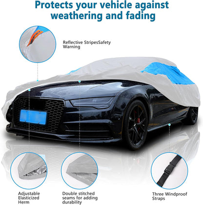 MORNYRAY Waterproof Car Cover All Weather Snowproof UV Protection Windproof Outdoor Full car Cover, Universal Fit for Sedan (Fit Sedan Length 194-206 inch, Blue)