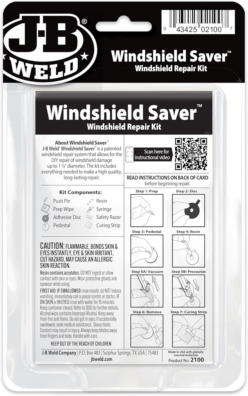 J-B Weld 2100 Windshield Saver Repair Kit, 0.025 fl. oz