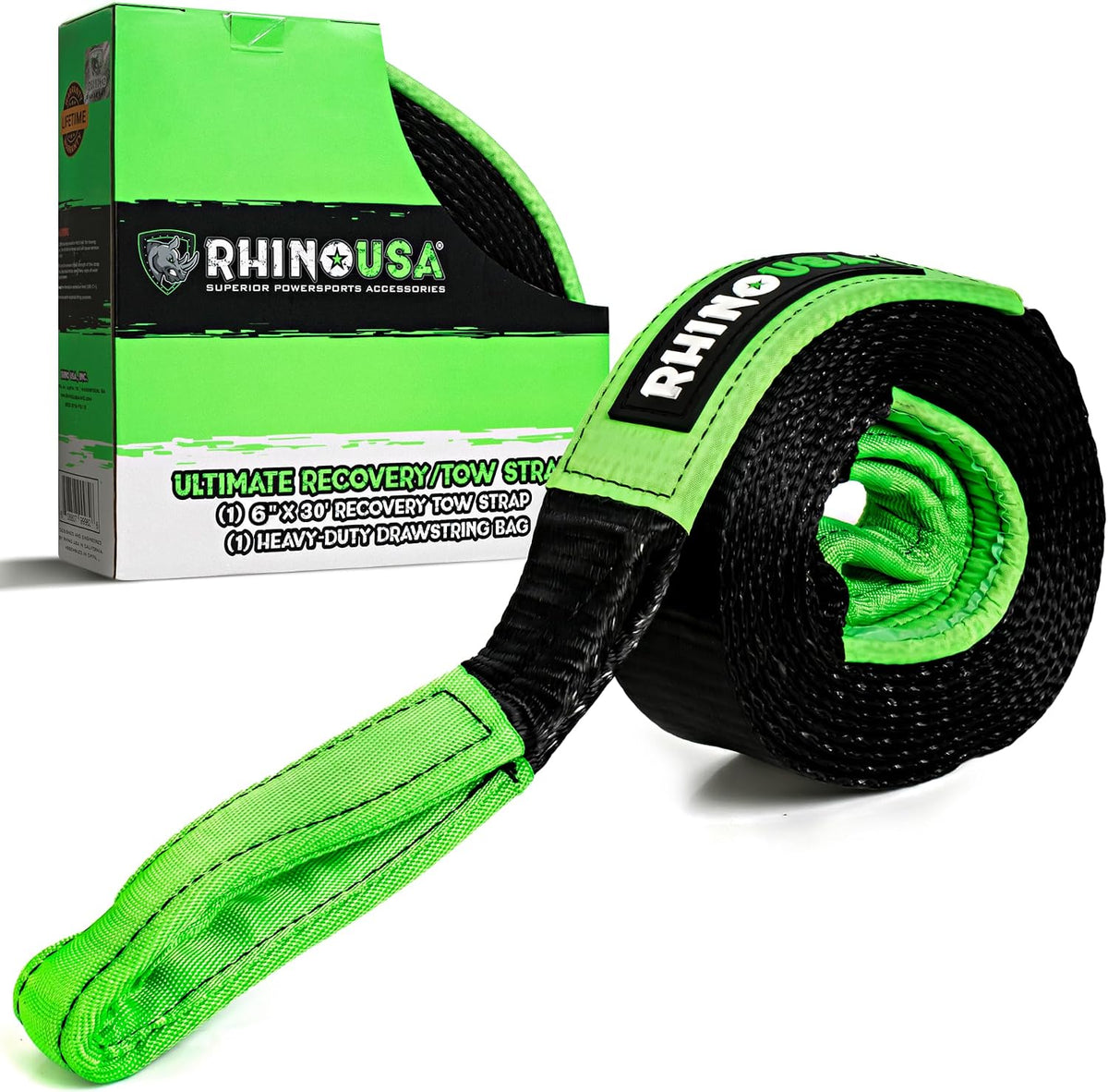 Rhino USA Recovery Tow Strap (3" x 20') - 31,518lb Break Strength - Emergency Recovery Strap Tow Rope for Truck, UTV, ATV & More - Heavy Duty Towing Strap for Offroad 4x4 Use - Compatible with Jeep
