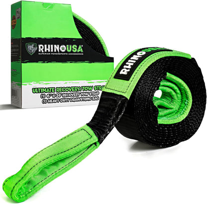 Rhino USA Recovery Tow Strap (3" x 20') - 31,518lb Break Strength - Emergency Recovery Strap Tow Rope for Truck, UTV, ATV & More - Heavy Duty Towing Strap for Offroad 4x4 Use - Compatible with Jeep
